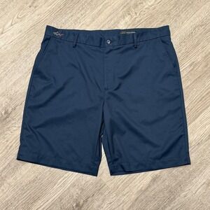 Greg Norman Mens Navy Blue Golf Shorts Size 40 Performance Flat Front Shark Logo
